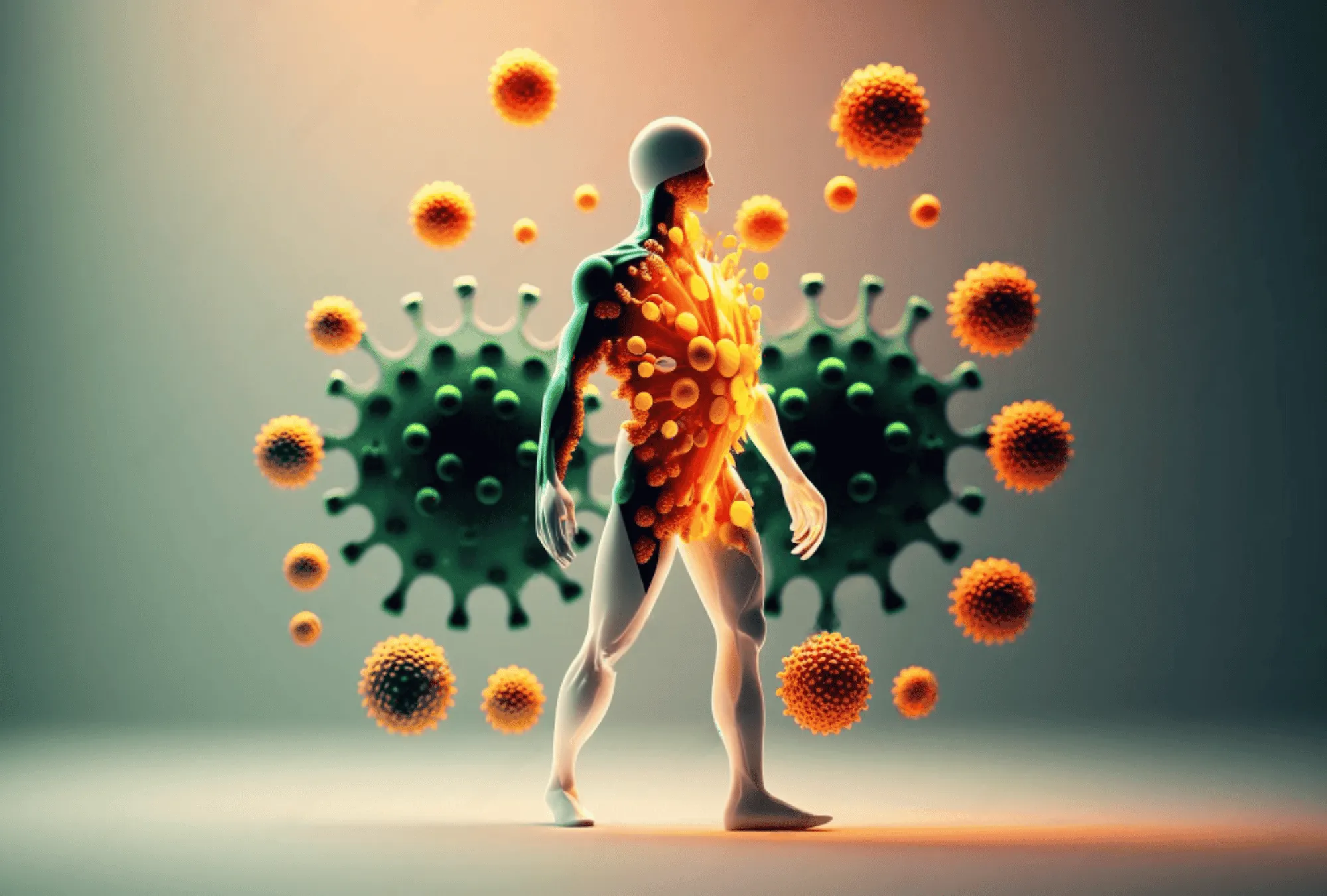 Human figure surrounded by calming particles, symbolizing GABA’s natural sedative.