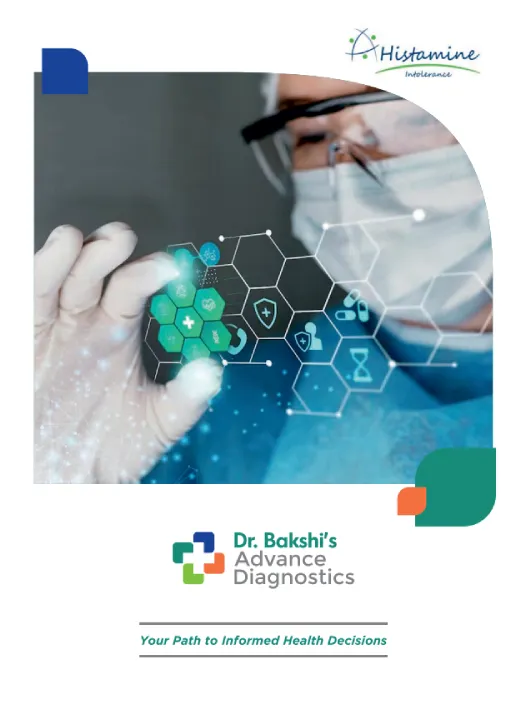 Clinician using digital interface on histamine intolerance brochure cover
