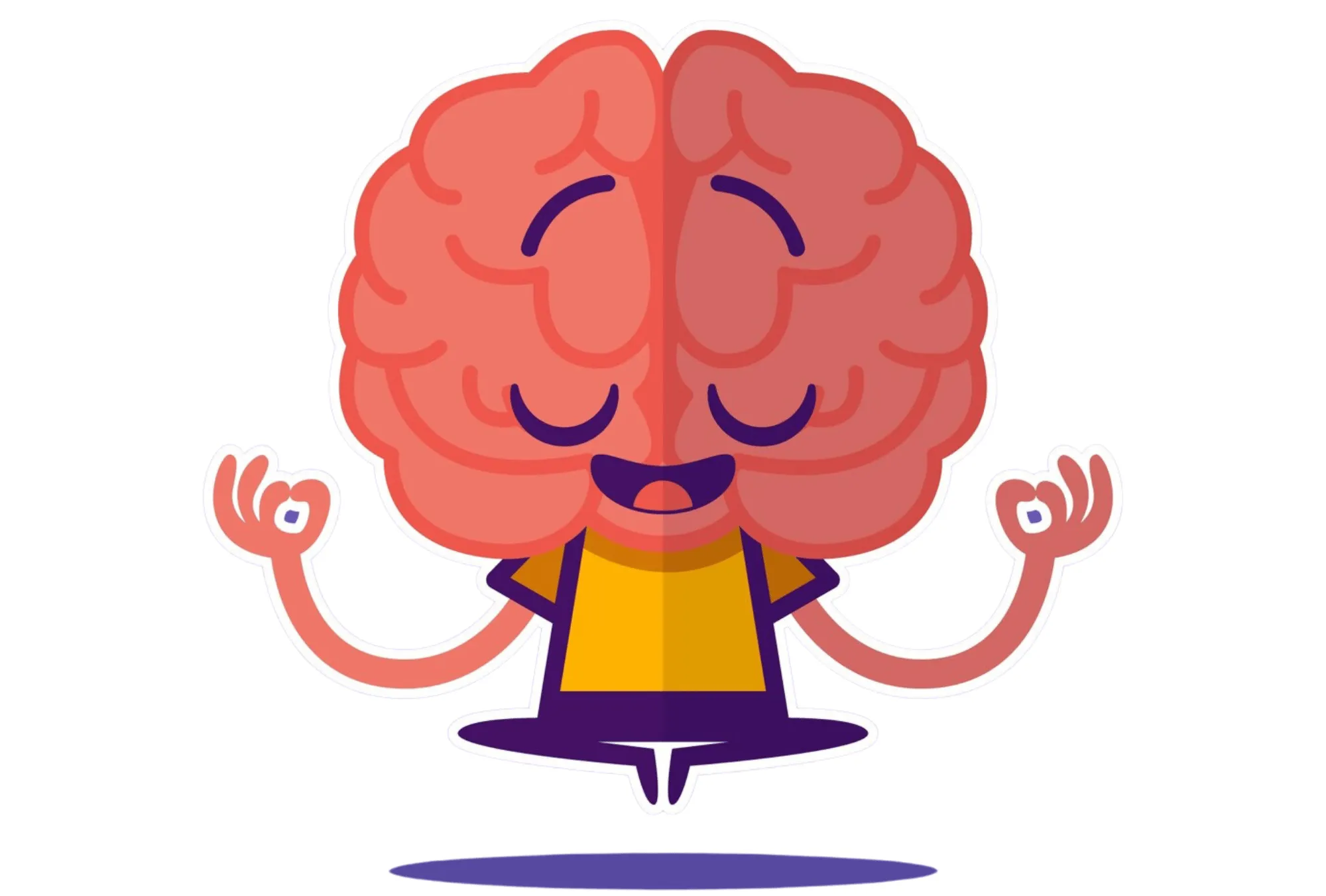 Cartoon brain meditating peacefully, symbolizing calm mind and mental wellness
