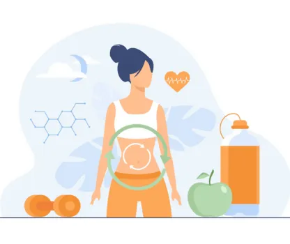 Illustration representing digestive harmony with healthy gut and balanced lifestyle
